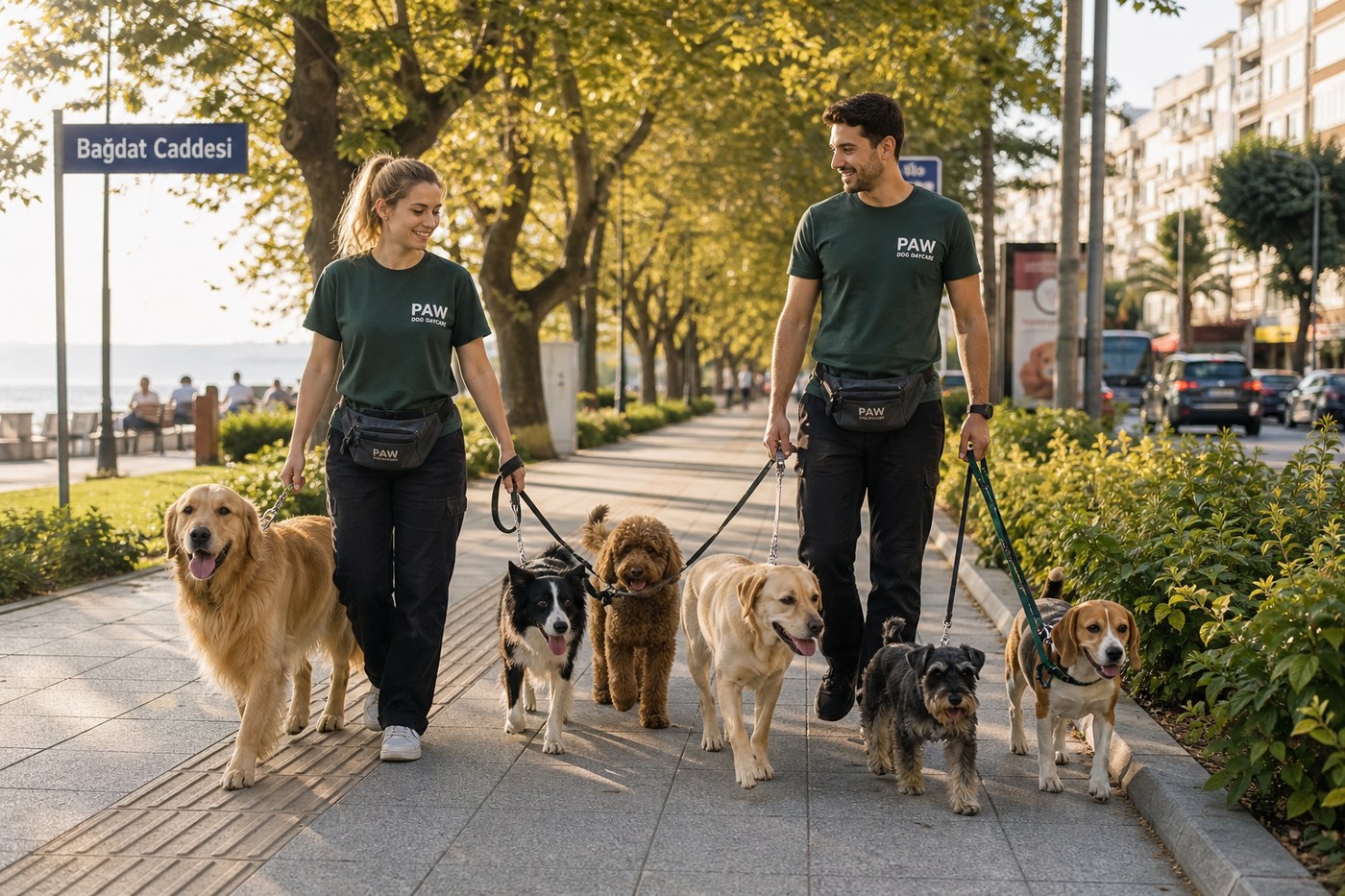 Caddebostan'da köpek yürüyüşü